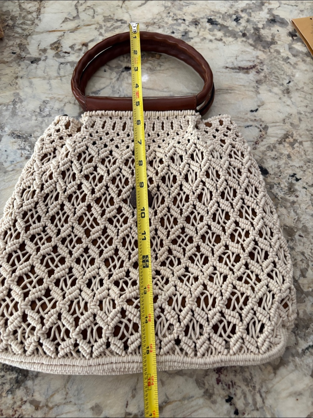 Patricia Nash Geraldine Cream Crochet Shoulder Bag with Brown Leather Handle - Picture 7 of 9